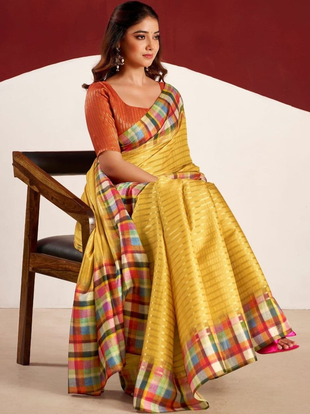 House of Pataudi Striped Tussar Sarees Blouse Piece thumbnail 5