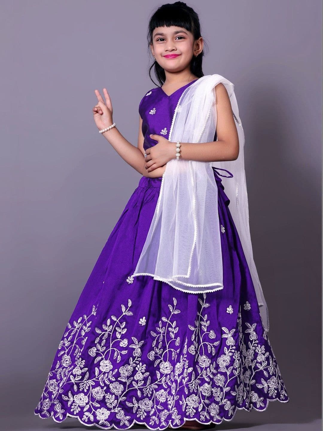 RJ ONLINE Girls Embroidered Thread Work Tie and Dye Semi-Stitched Lehenga & Blouse With Dupatta thumbnail 2