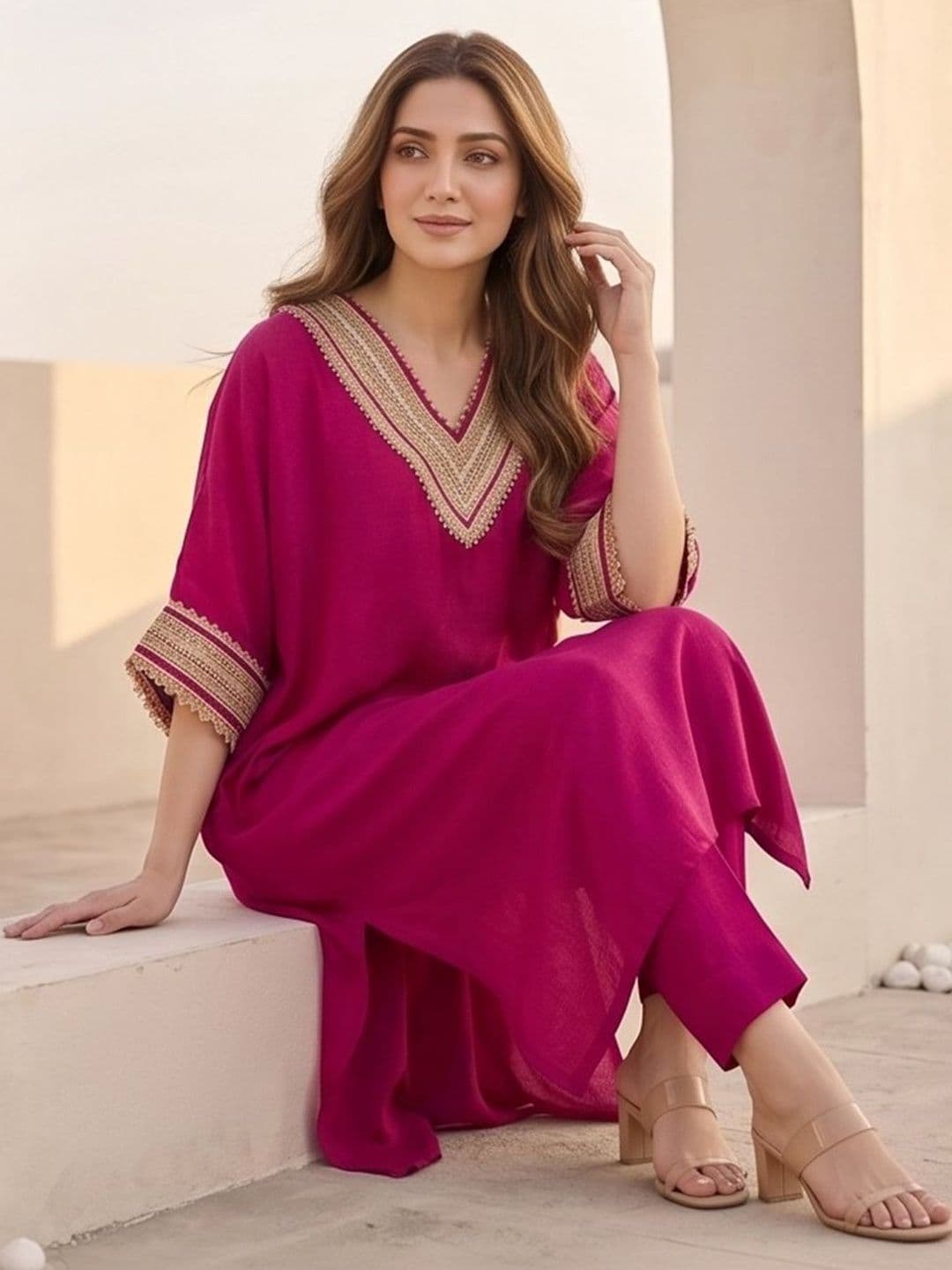 Varanga Women Dyed Regular Gotta Patti Kurta with Trousers thumbnail 4