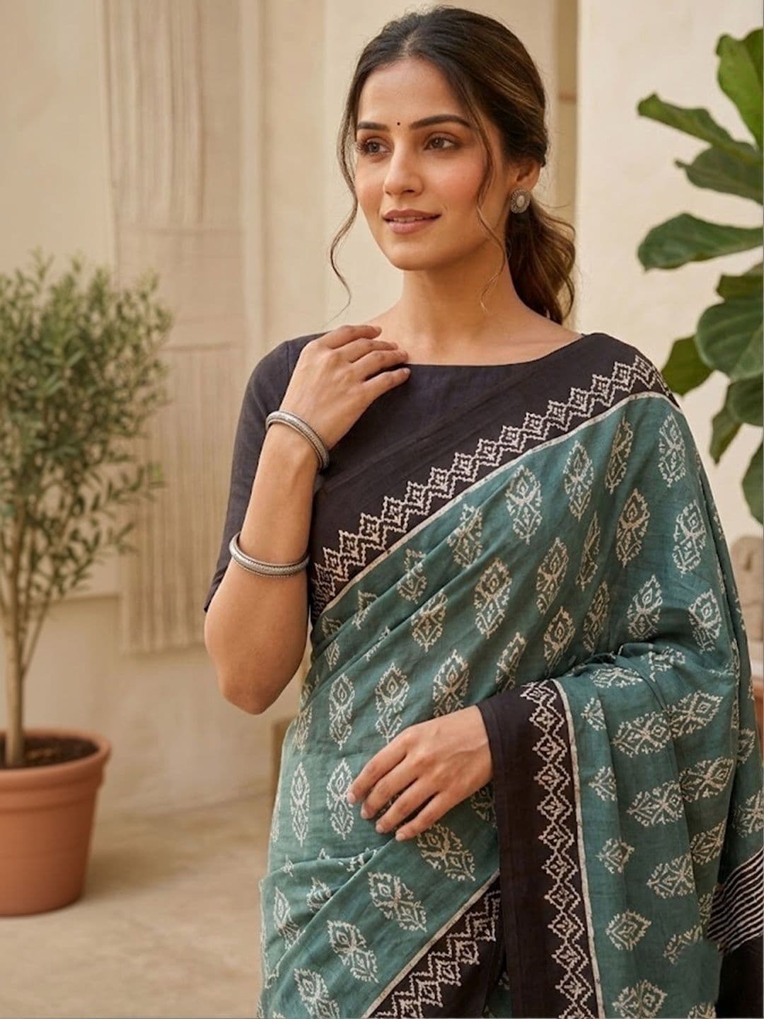 Sangria Printed Pure Cotton Block Print Sarees Blouse thumbnail 7