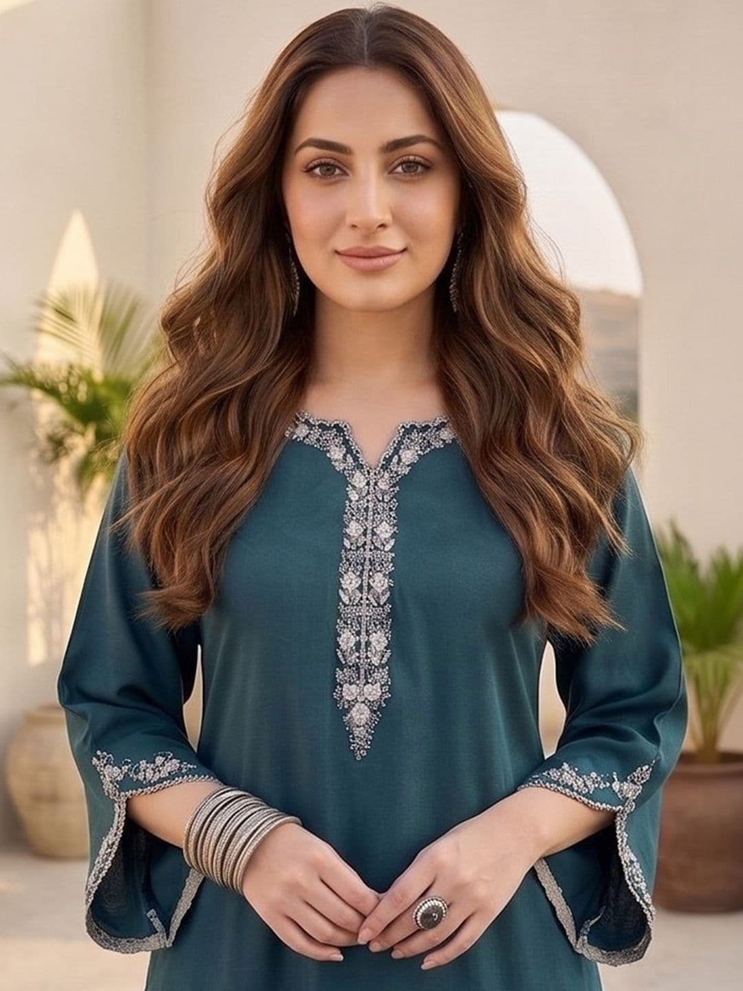 Varanga Women Regular Thread Work Kurta with Palazzos thumbnail 2
