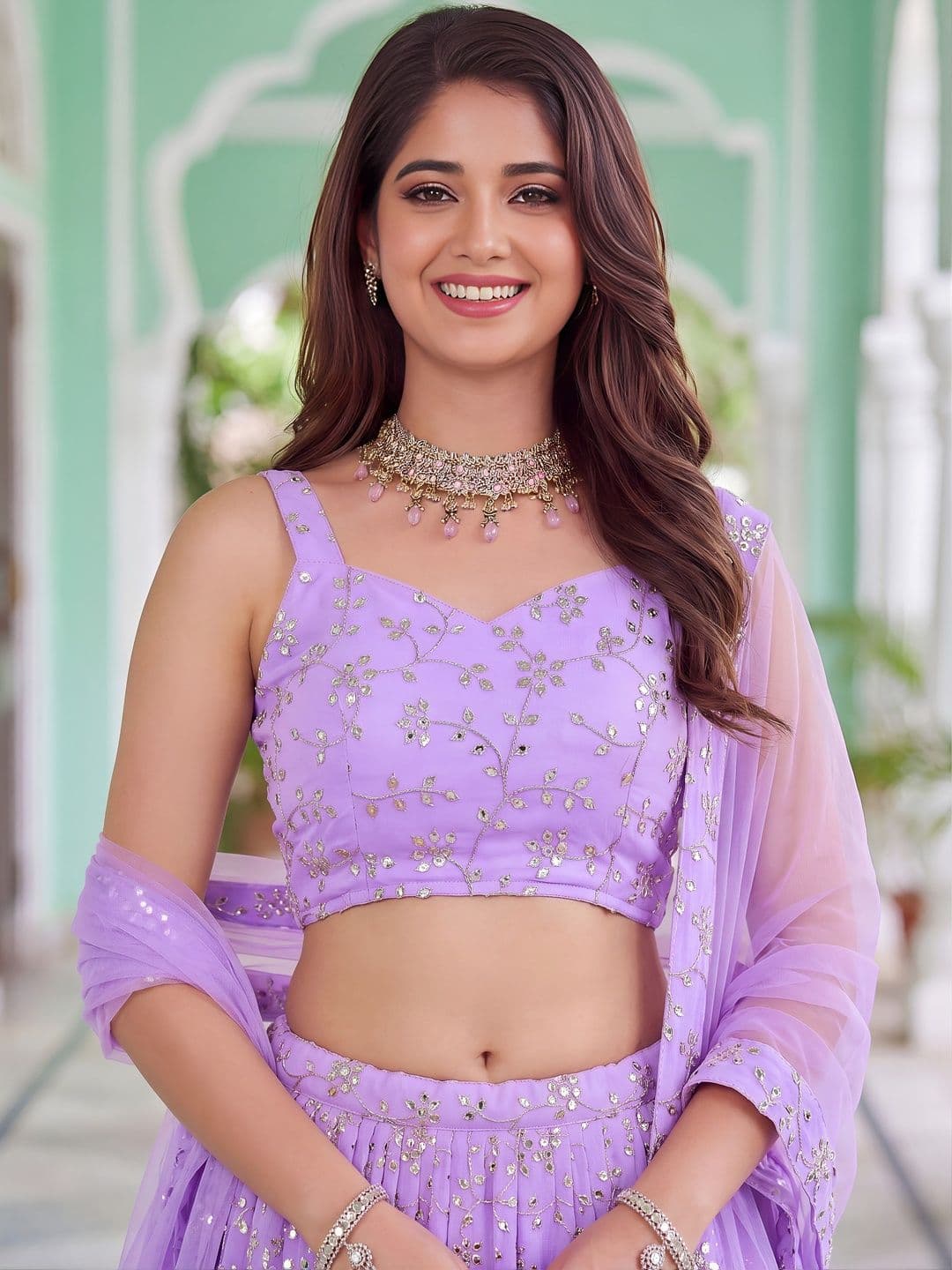 Zeel Clothing Embellished Sequinned Semi-Stitched Lehenga & Blouse With Dupatta thumbnail 3