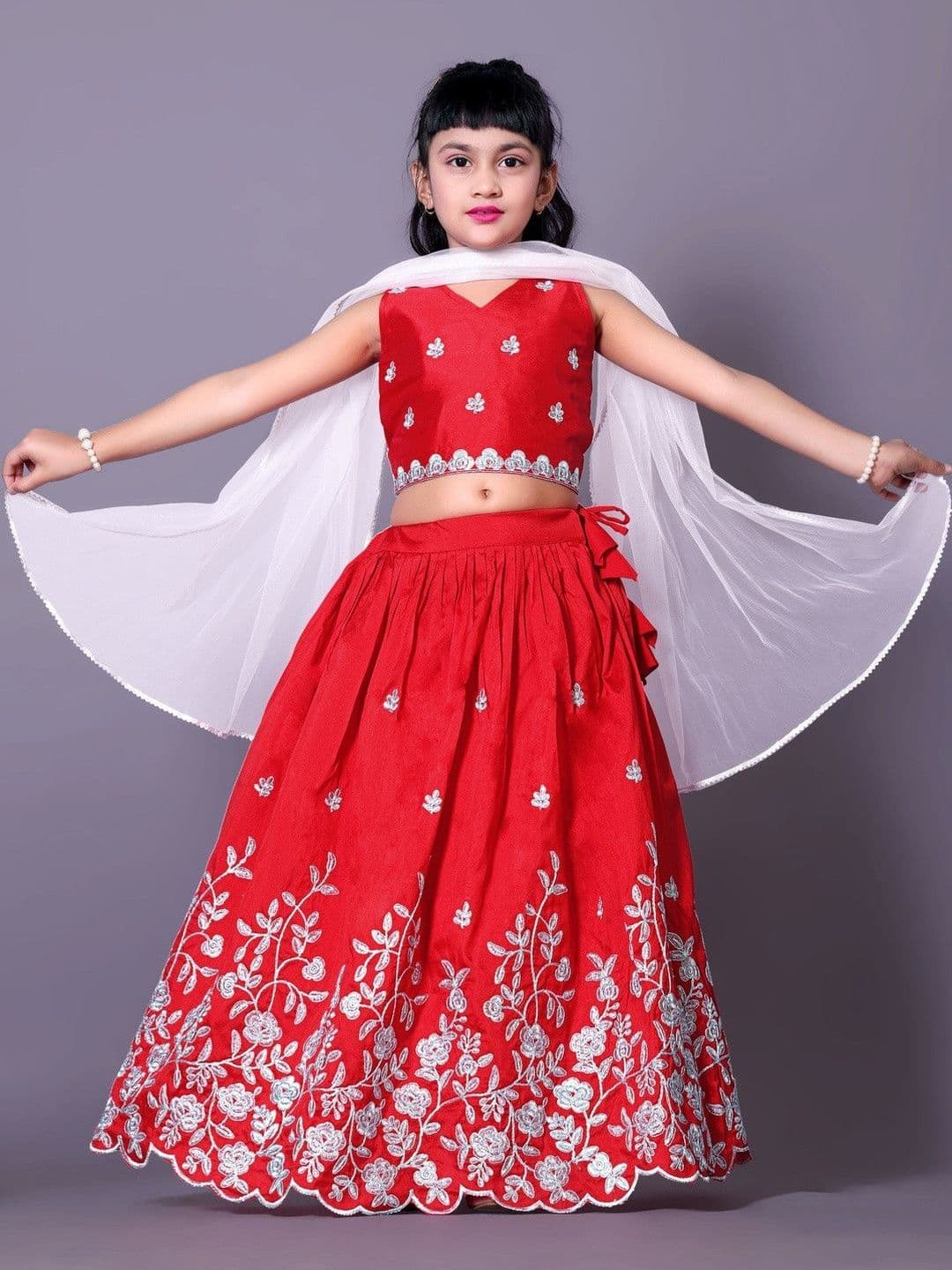 RJ ONLINE Girls Embroidered Thread Work Tie and Dye Ready to Wear Lehenga & Blouse With Dupatta thumbnail 5