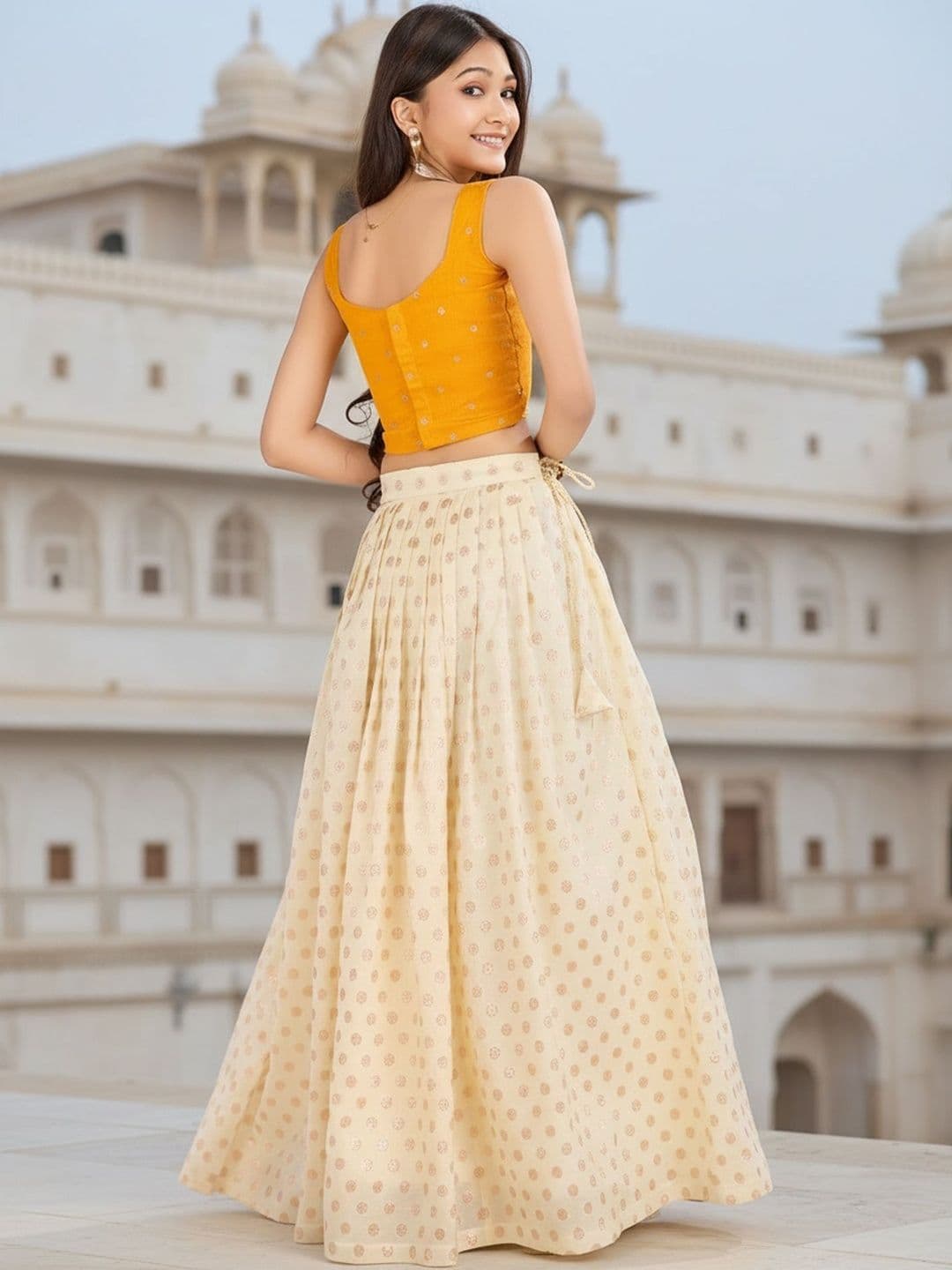 KALANANDI Girls Embroidered Thread Work Semi-Stitched Lehenga & thumbnail 2