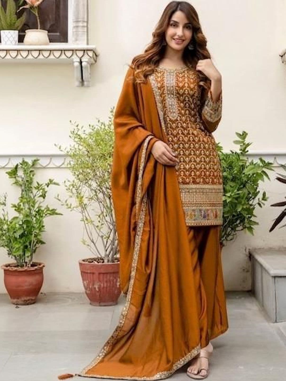 ZOEMIRA Women Ethnic Motifs Embroidered Regular Thread Work Kurta with Palazzos & With Dupatta - view 1