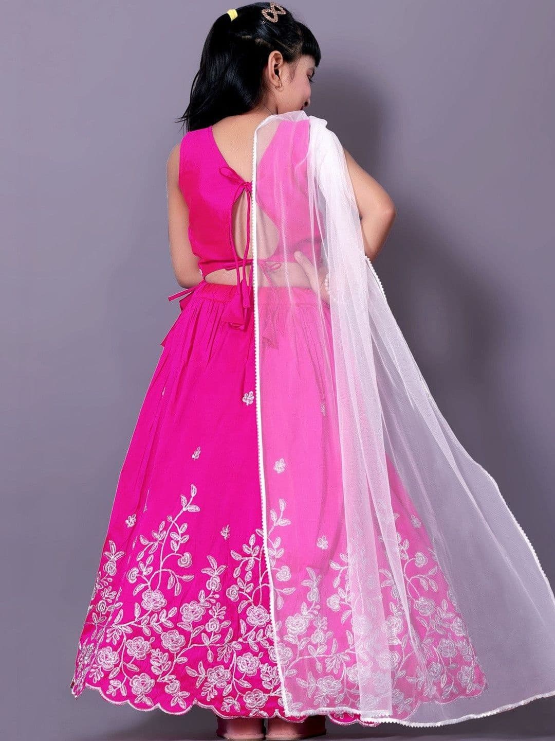 RJ ONLINE Girls Embellished Thread Work Tie and Dye Ready to Wear Lehenga & Blouse With Dupatta thumbnail 5