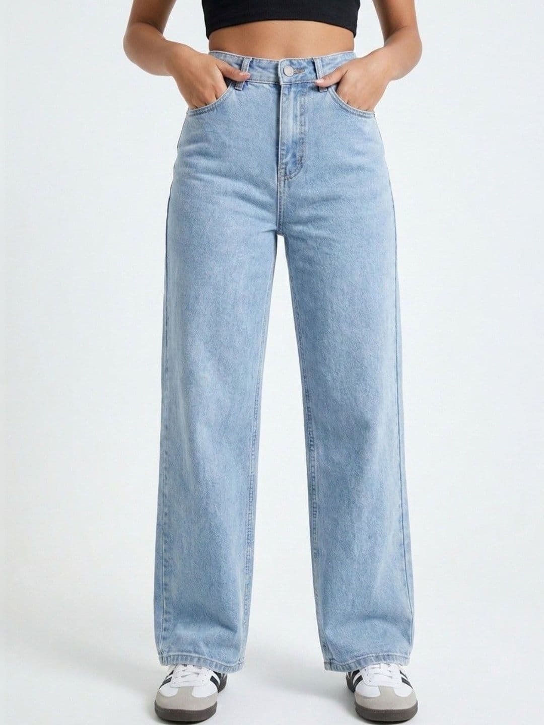 glitchez Women Comfort Wide Leg High-Rise Light Fade Acid Wash Stretchable Jeans thumbnail 2