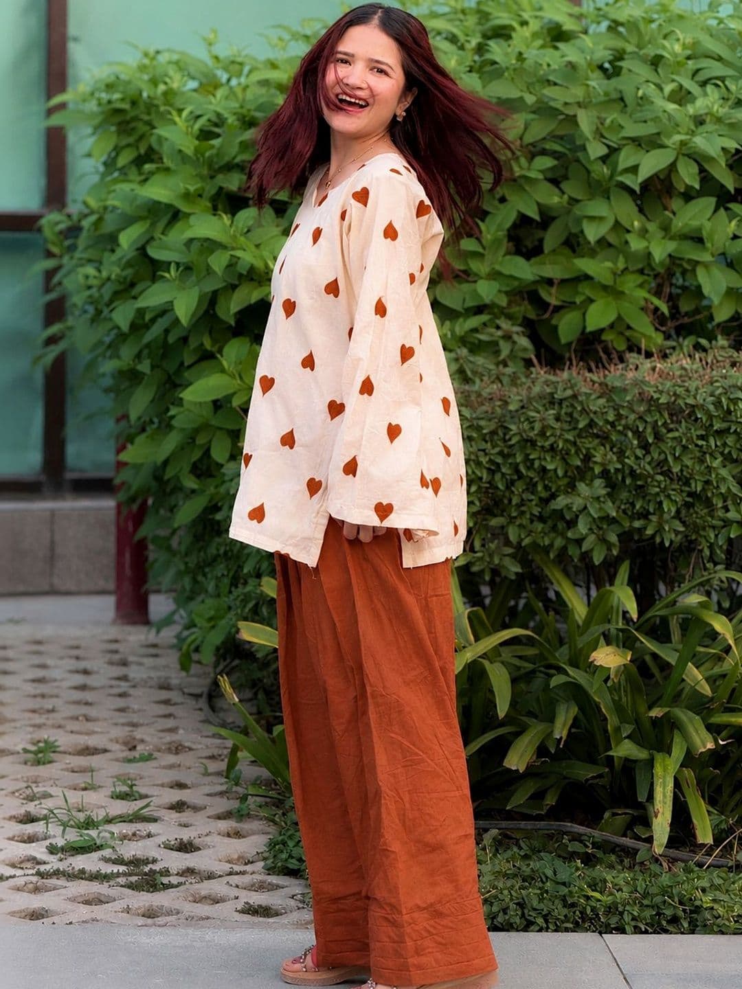 GoSriKi Women's Rust Rayon Blend Embroidered Straight Short Kurta With Farshi Salwar Set thumbnail 3