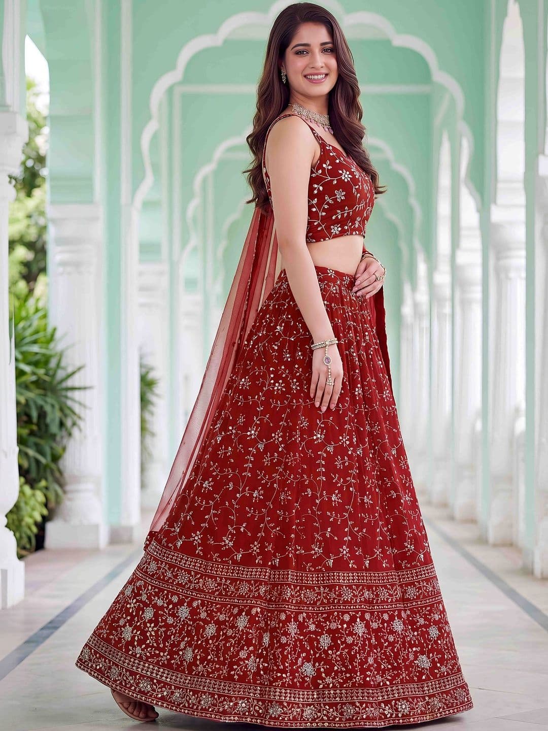 Zeel Clothing Embroidered Sequinned Ready to Wear Lehenga & Blouse With Dupatta thumbnail 5