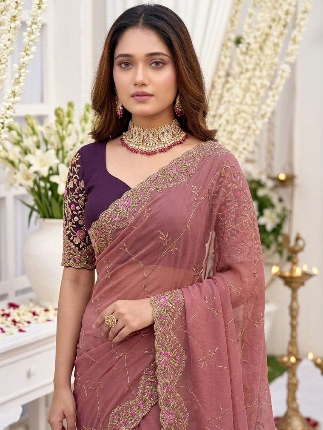 LeeliPeeri Designer Ethnic Motifs Embroidered Poly Georgette Heavy Work Saree thumbnail 7