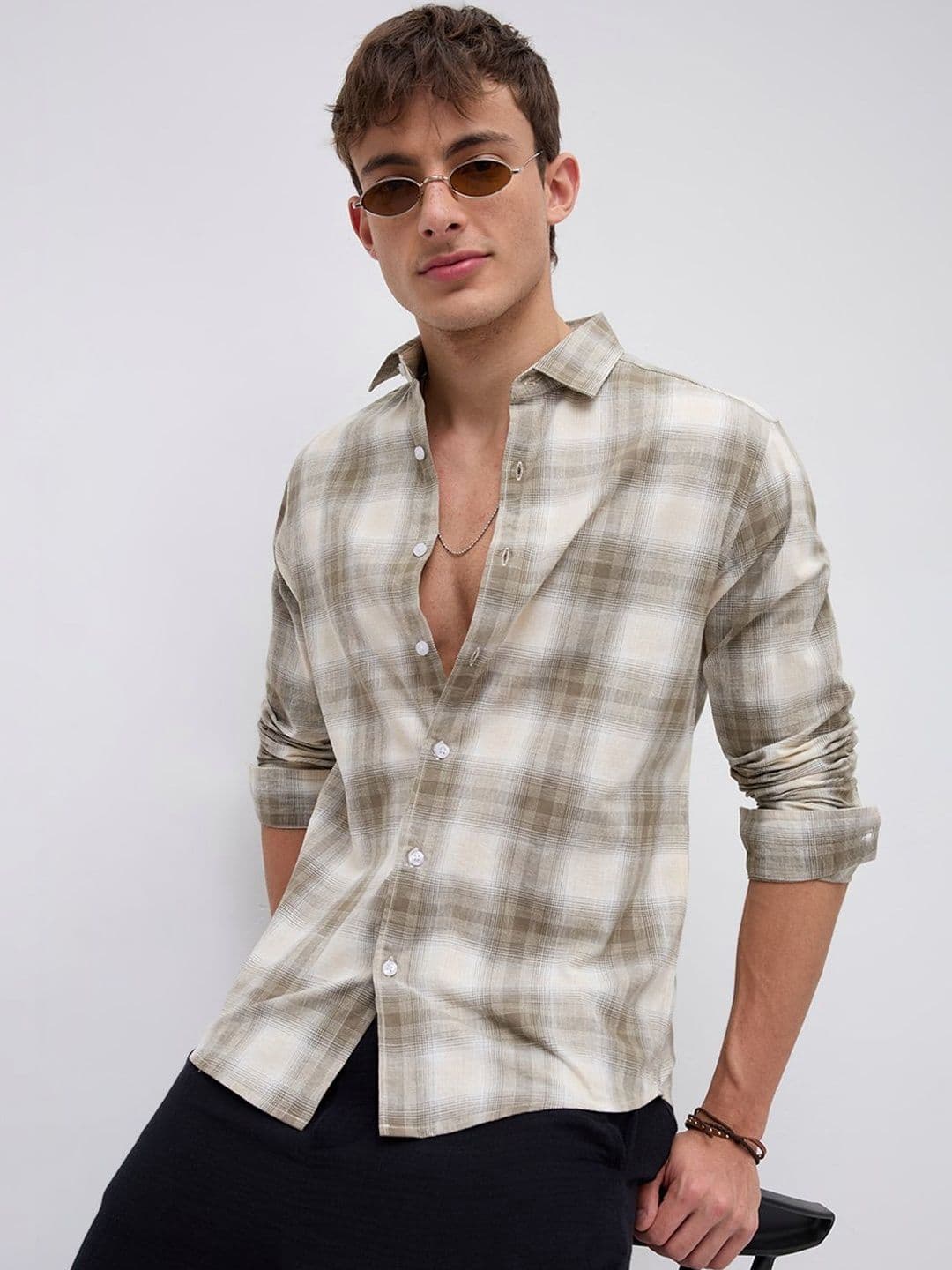 VASTRADO Premium Saddle Brown & White Plaid Checks Shirt thumbnail 6