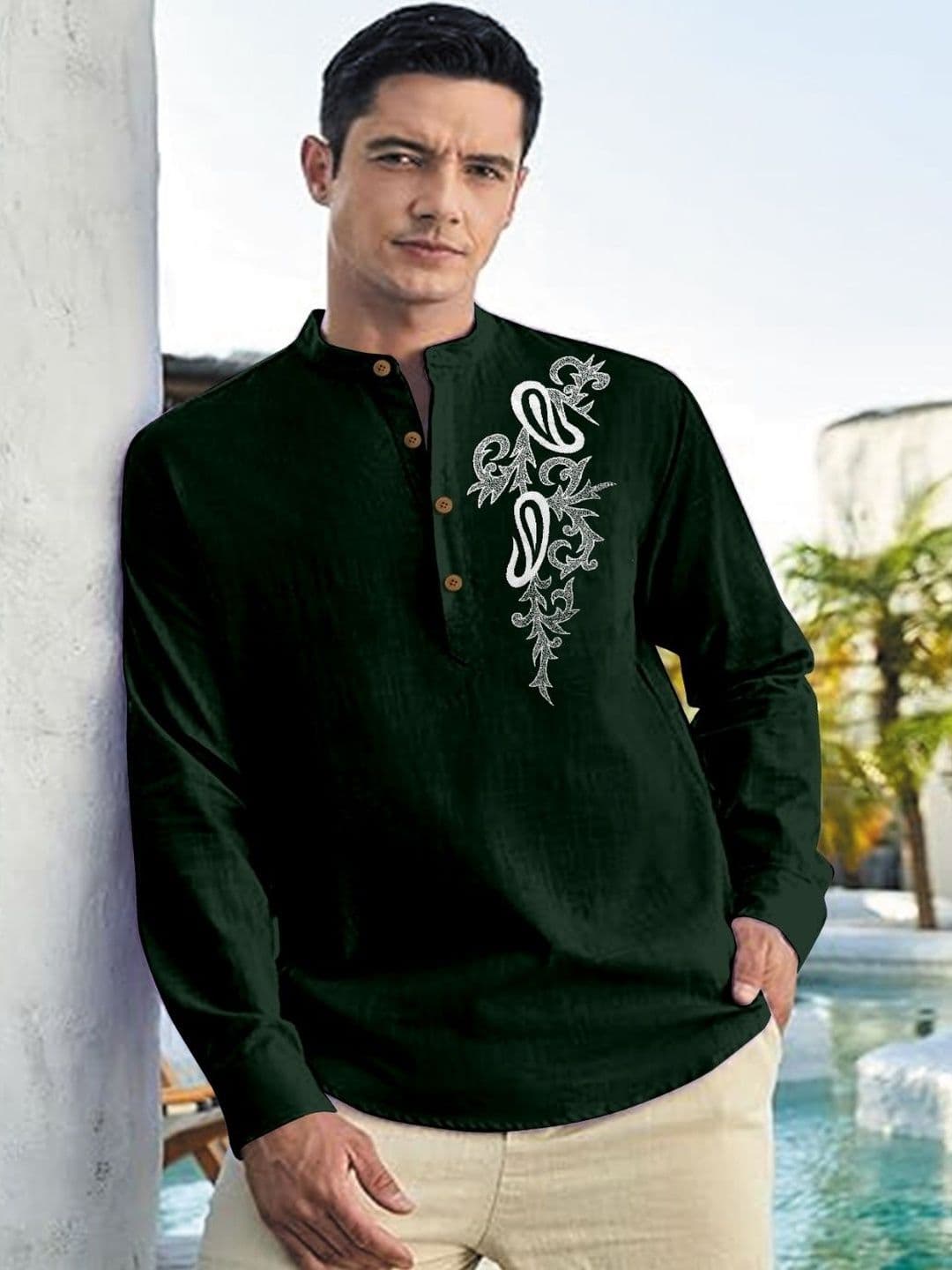 CLOTHING VEDA Men Floral Mandarin Collar Kurta thumbnail 3