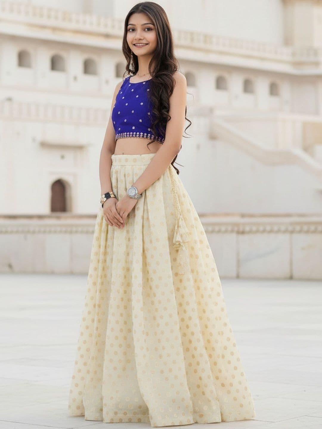 KALANANDI Girls Embroidered Thread Work Semi-Stitched Lehenga & thumbnail 4