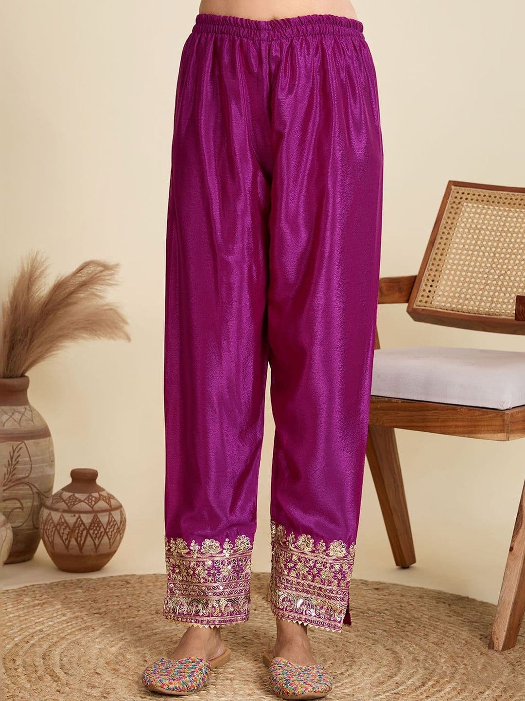 SATINOSTITCH Women Ethnic Motifs Embroidered Regular Sequinned Kurta with Trousers & With Dupatta thumbnail 6