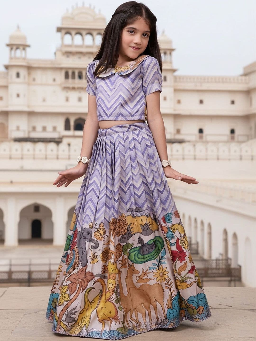KALANANDI Girls Printed Sequinned Ready to Wear Lehenga & thumbnail 4