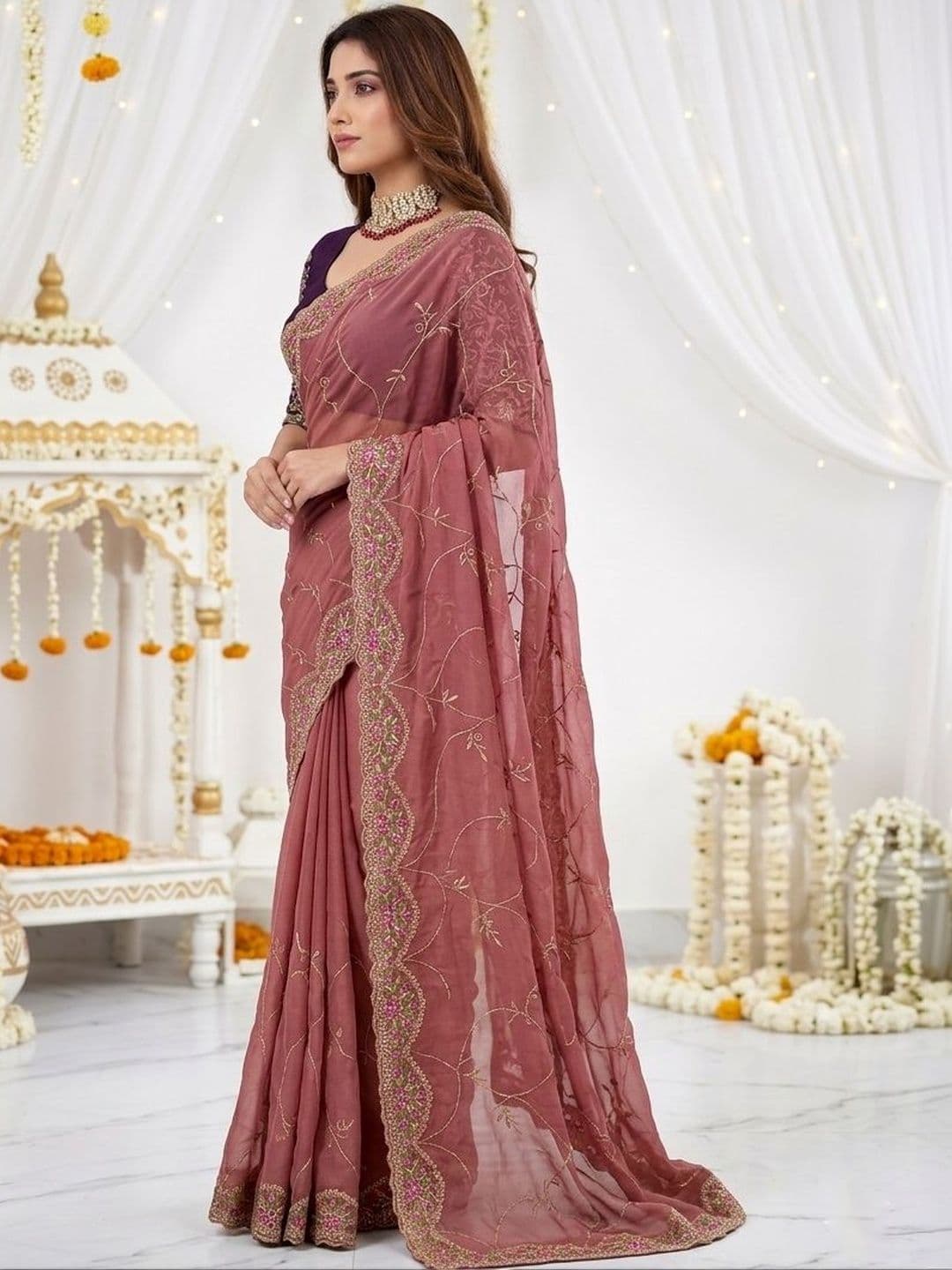 LeeliPeeri Designer Ethnic Motifs Embroidered Poly Georgette Heavy Work Saree thumbnail 6
