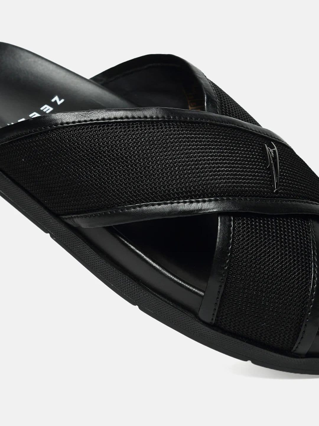 ZEESH Self Design Aero Navy Leather Sliders thumbnail 7
