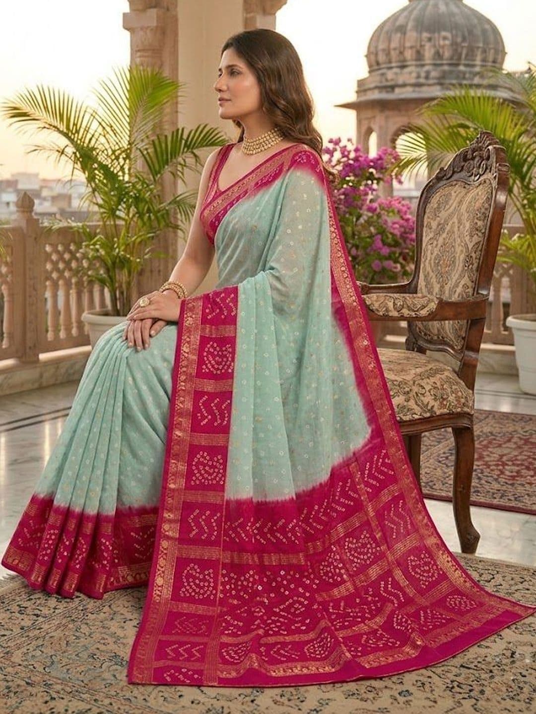 AV FASHION Bandhani Zari Poly Georgette Handloom Bandhani Saree thumbnail 4