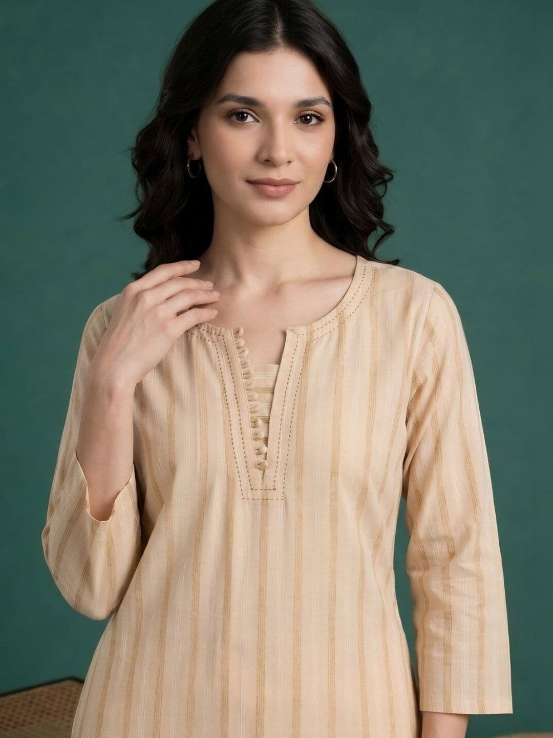 Sangria Straight Fit Striped V-Neck Calf Length Straight Kurtas thumbnail 4