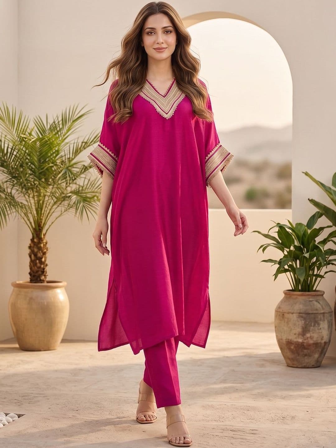 Varanga Women Dyed Regular Gotta Patti Kurta with Trousers - view 1