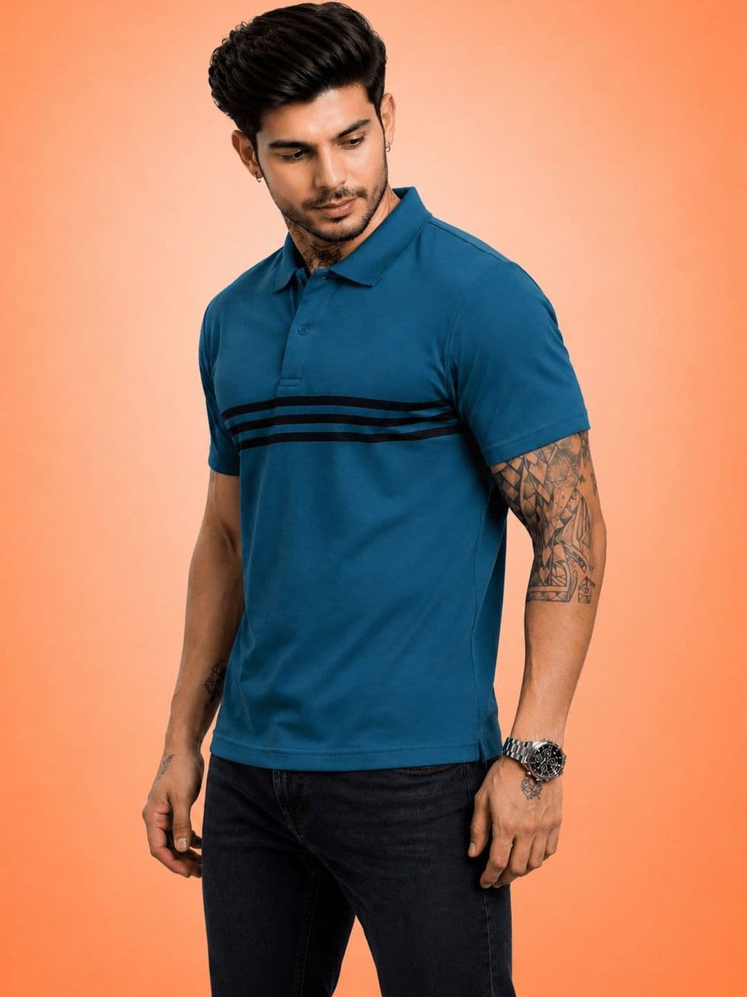 HERE&NOW Men Striped Polo Collar T-shirt thumbnail 4