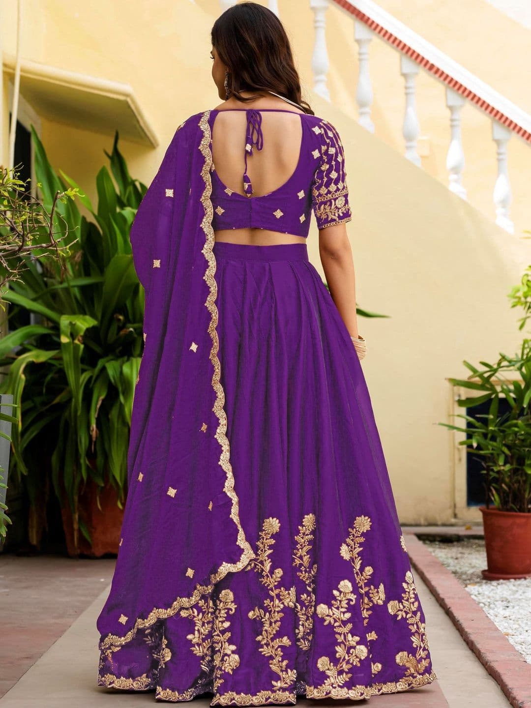 JIHU CULTURE Embroidered Semi-Stitched Lehenga & Blouse With Dupatta thumbnail 5
