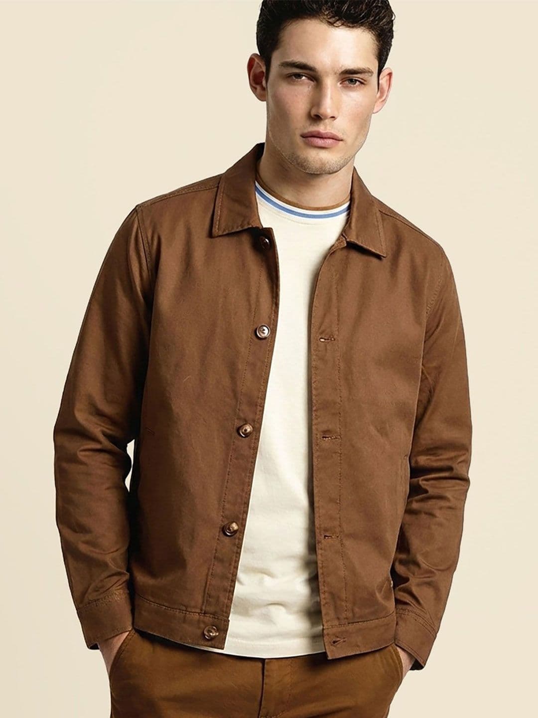 SIMON CARTER LONDON Men Spread Collar Cotton Open Front Jacket thumbnail 5