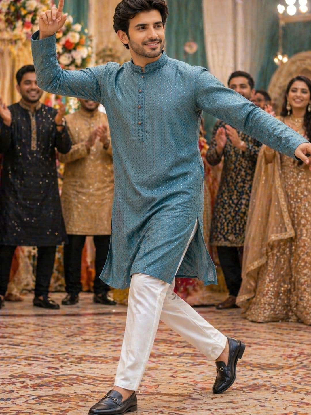 HERE&NOW Men Geometric Embroidered Chikankari Kurta thumbnail 2