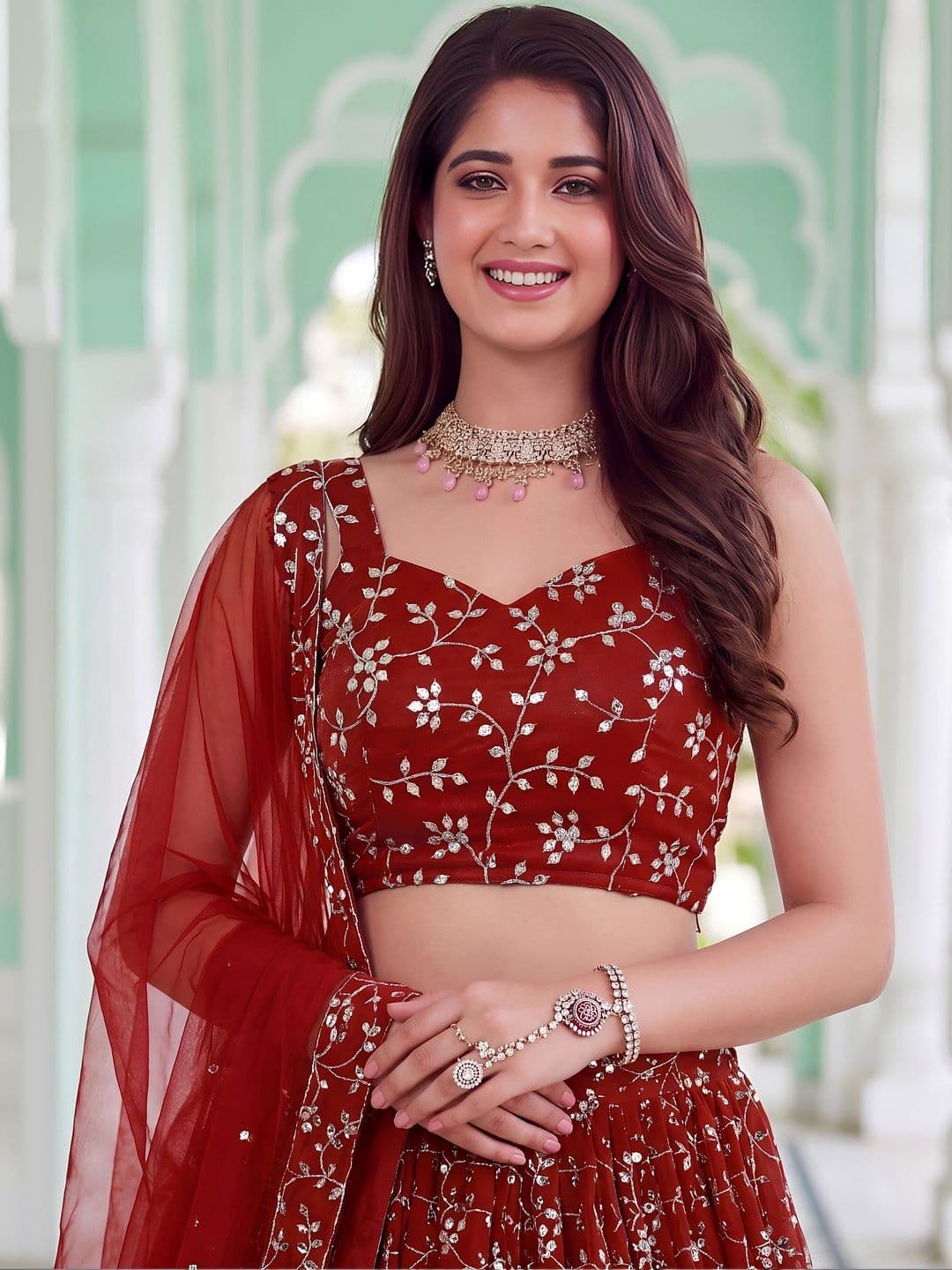 Zeel Clothing Embroidered Sequinned Ready to Wear Lehenga & Blouse With Dupatta thumbnail 2