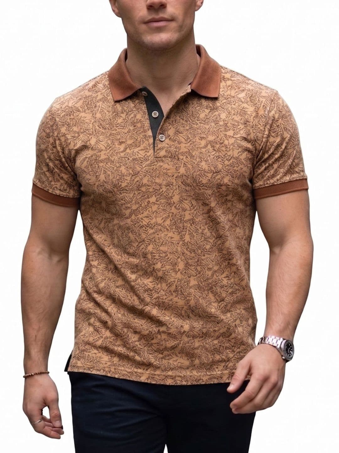 Utopium Men Printed Polo Collar Pure Cotton Pockets T-shirt - view 1