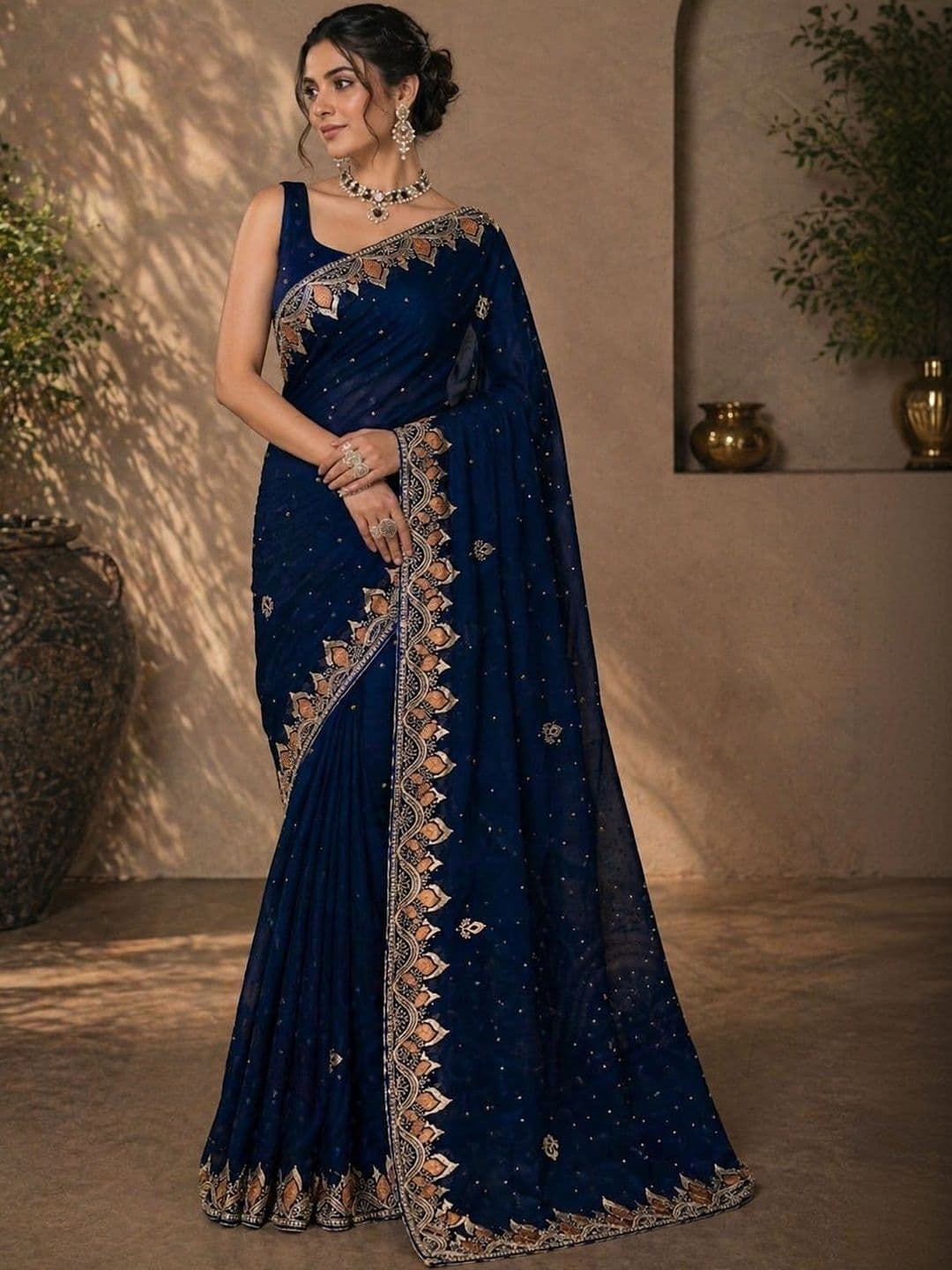 FABMORA Ethnic Motifs Zari Pure Georgette Heavy Work Saree - view 1