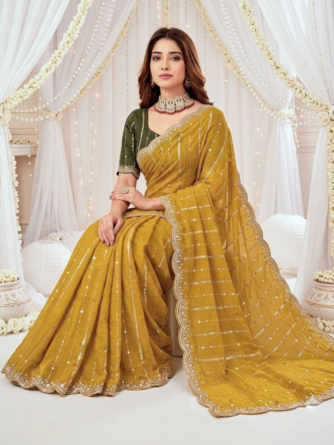 DIVASTRI Embellished Sequinned Poly Georgette Heavy Work Saree thumbnail 5