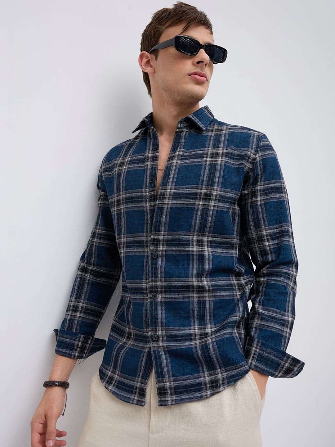 VASTRADO Ocean Blue Contrast Plaid Checks Shirt thumbnail 5