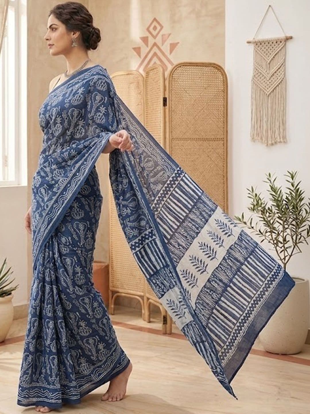 Sangria Printed Block Print Sarees Blouse thumbnail 2