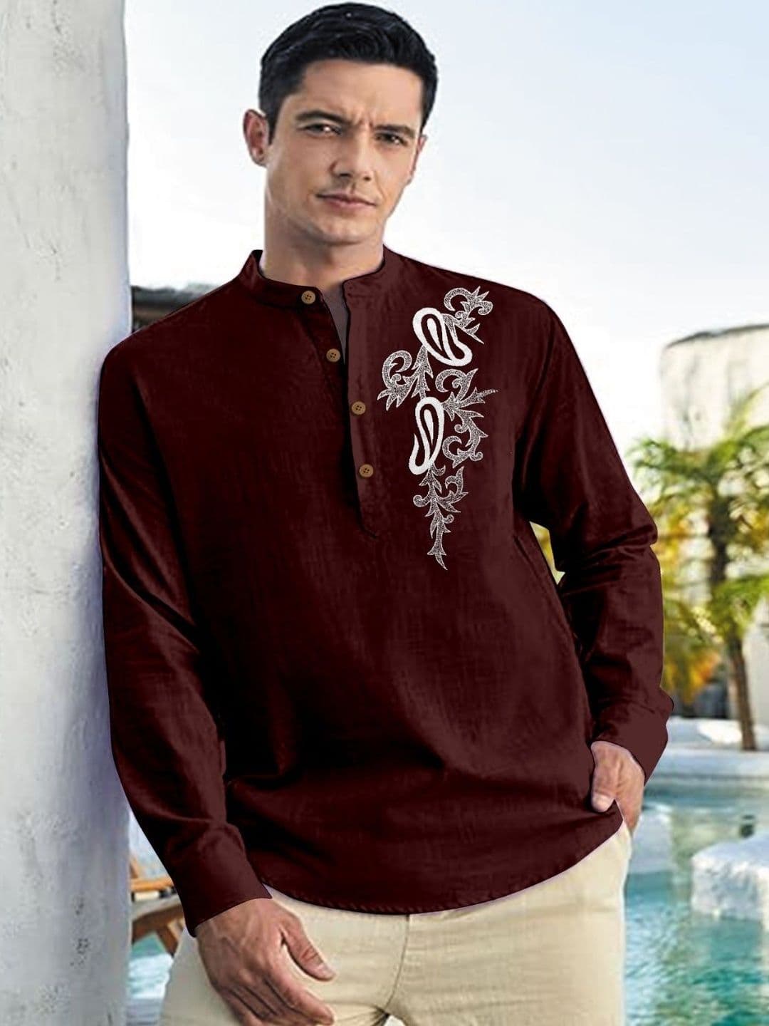 CLOTHING VEDA Men Floral Mandarin Collar Kurta thumbnail 2