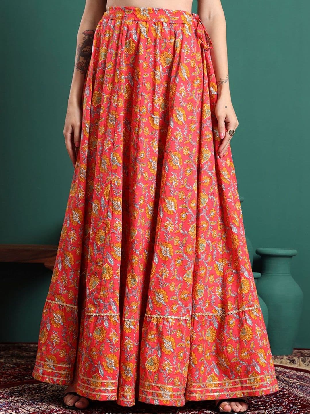 Sangria Women Cotton Cotton Cambric Floral Maxi Flared Skirt - view 1