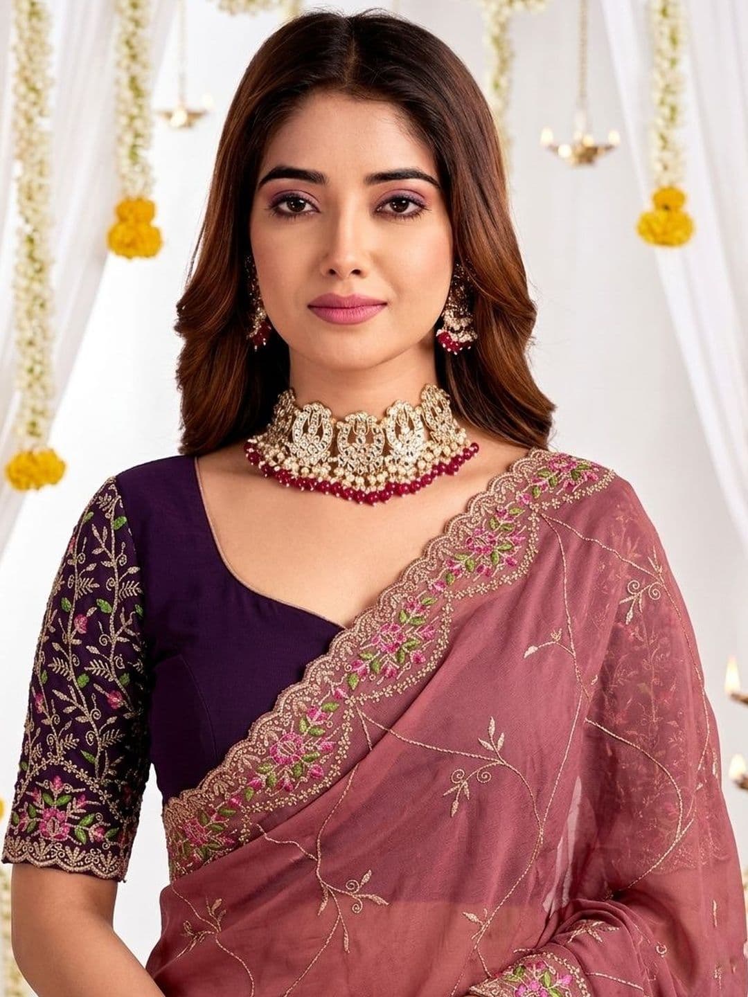 LeeliPeeri Designer Ethnic Motifs Embroidered Poly Georgette Heavy Work Saree thumbnail 3