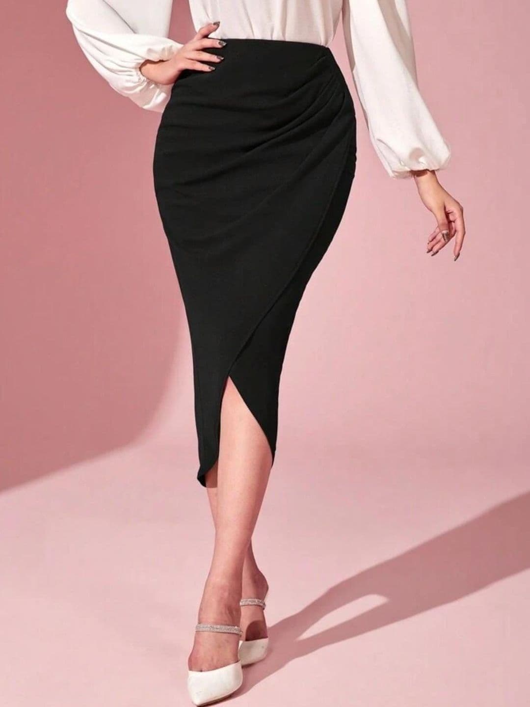 JINJIN FASHION Women Draped Front Slit Midi Wrap Skirt thumbnail 5