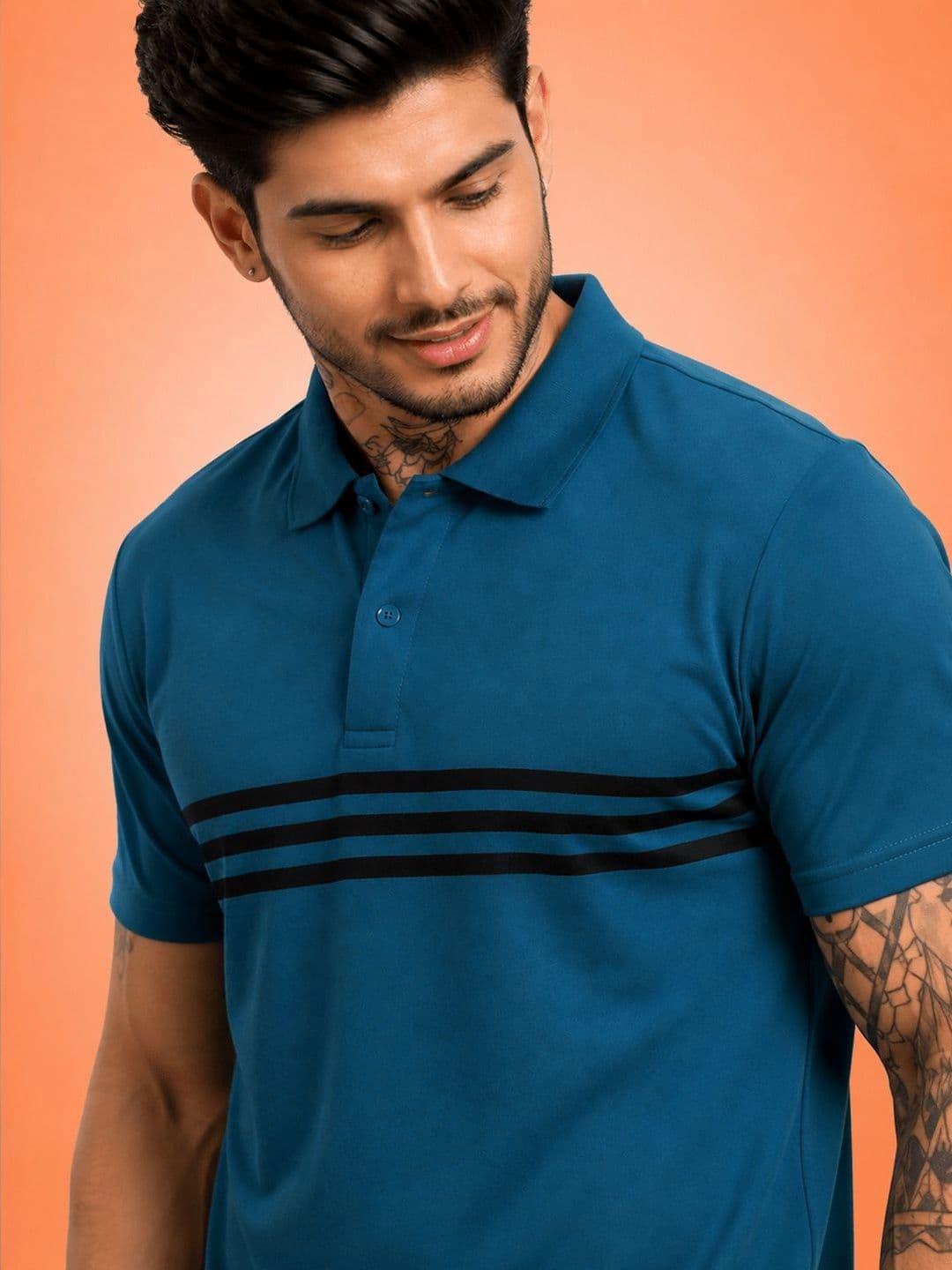 HERE&NOW Men Striped Polo Collar T-shirt thumbnail 3