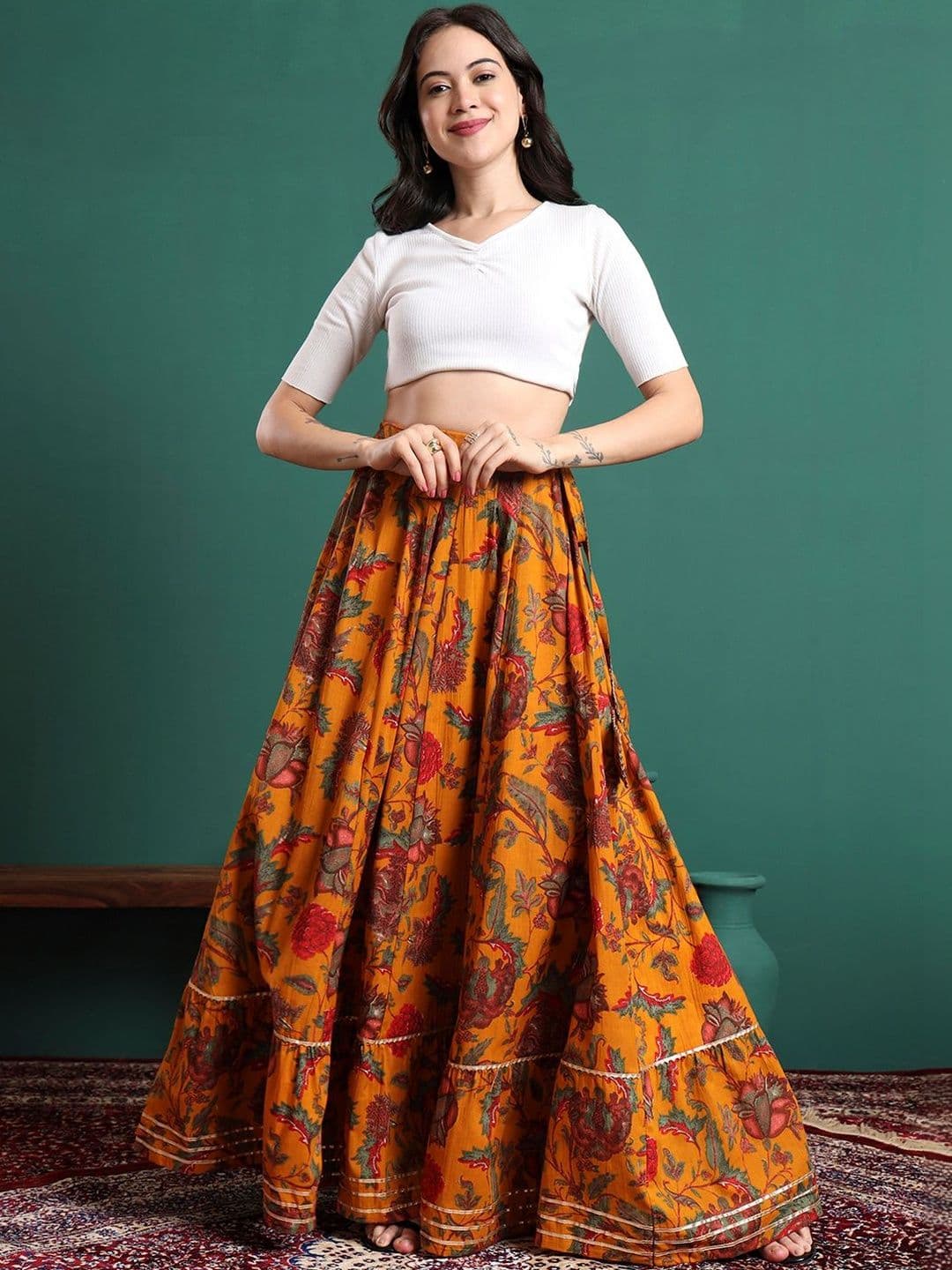 Sangria Women Cotton Cotton Cambric Floral Maxi Tiered Skirt thumbnail 5
