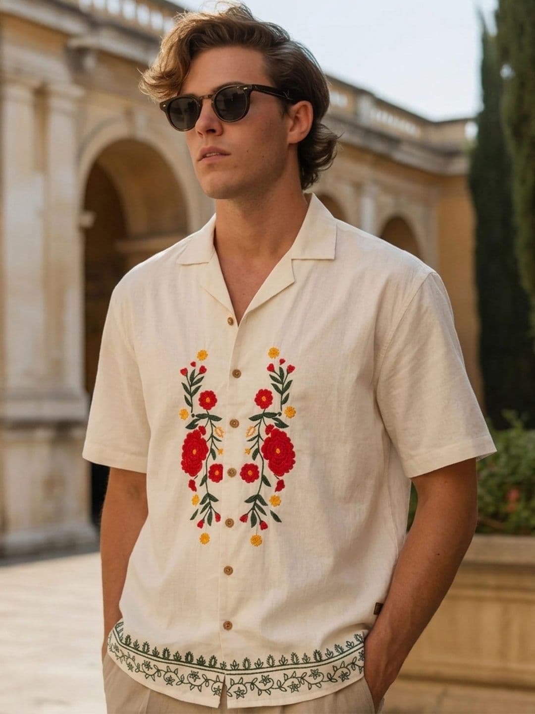 DENNISON Floral Embroidery Oversized Casual Shirt - view 1
