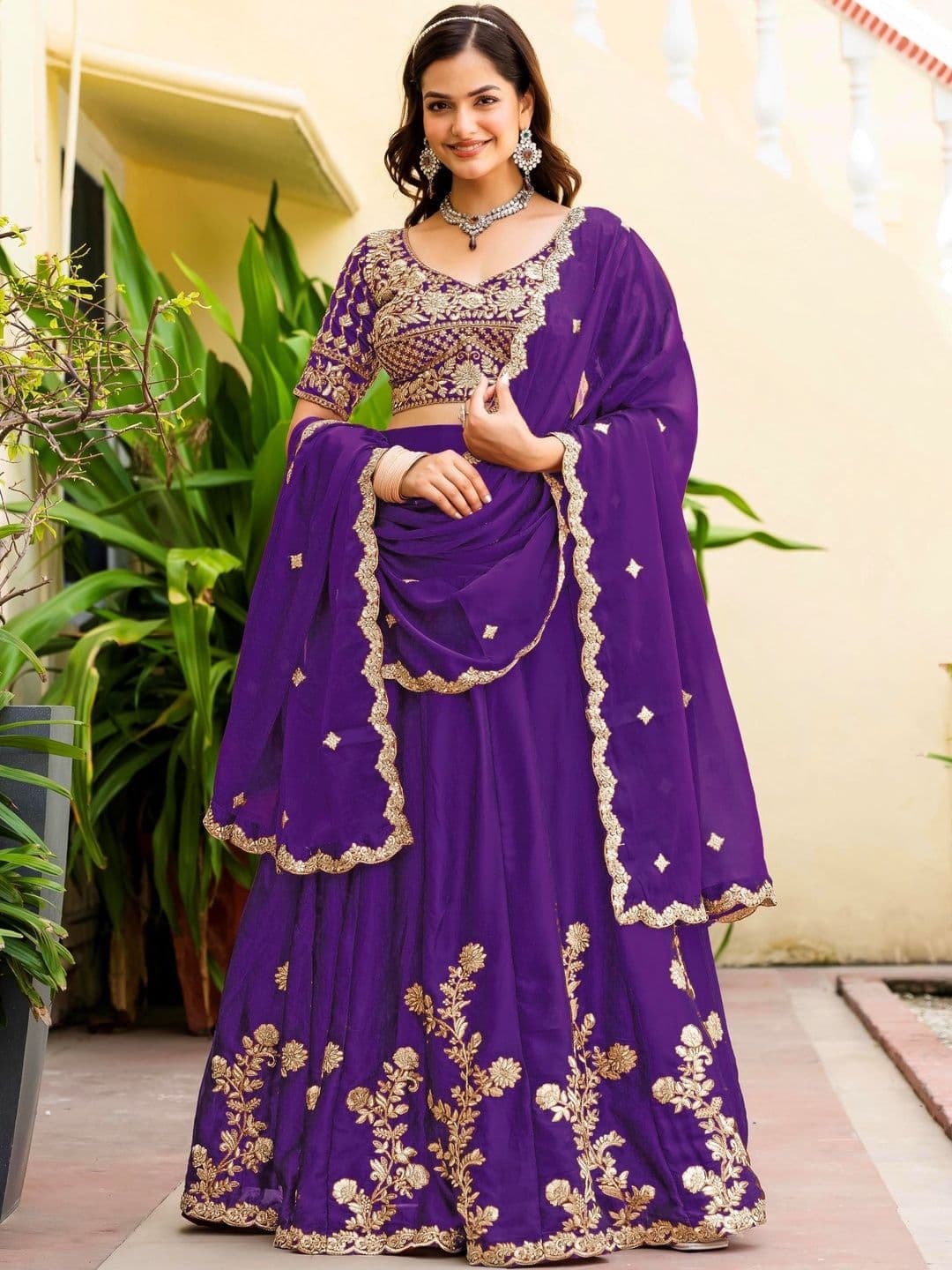 JIHU CULTURE Embroidered Semi-Stitched Lehenga & Blouse With Dupatta thumbnail 2