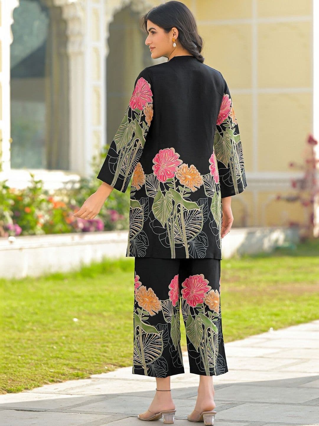 SKYLEE Foil Printed Black Silk Co Ords for Women thumbnail 5