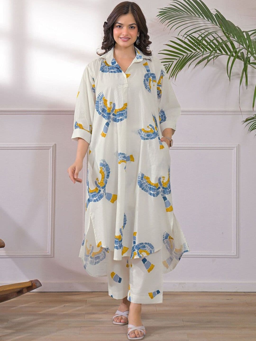 Anouk Rustic Printed Off White Cotton Co Ords for Women - view 1