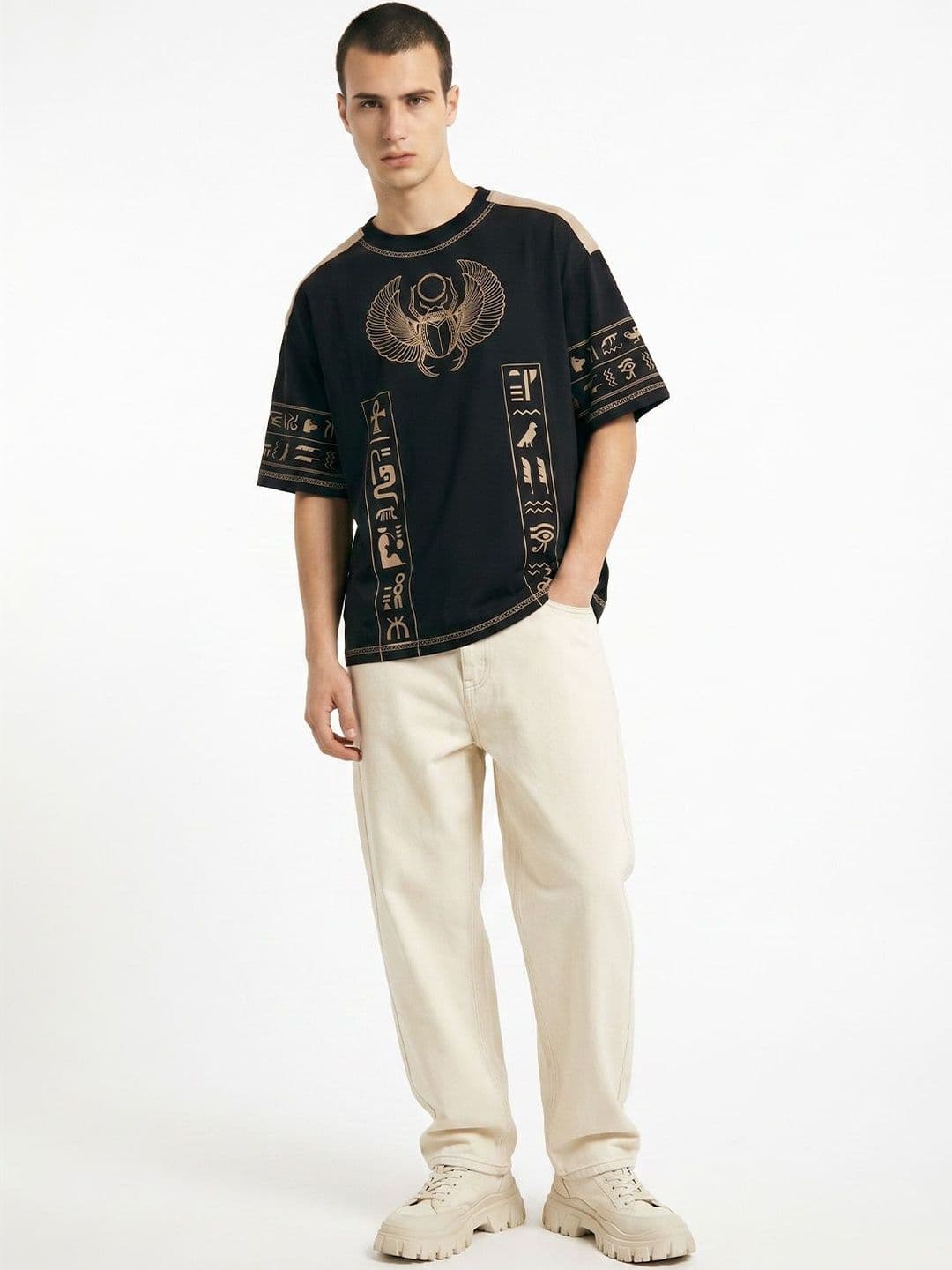 Crazymonk Graphic Printed Round Neck Cotton Oversized T-shirt thumbnail 2