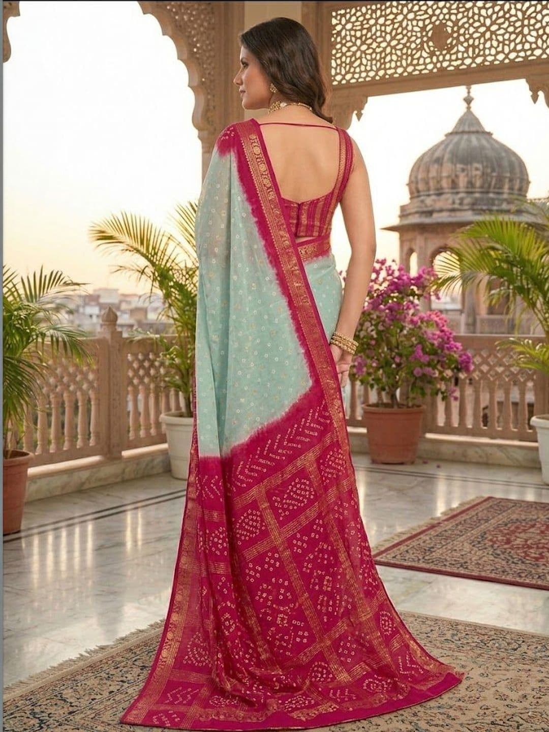 AV FASHION Bandhani Zari Poly Georgette Handloom Bandhani Saree thumbnail 2