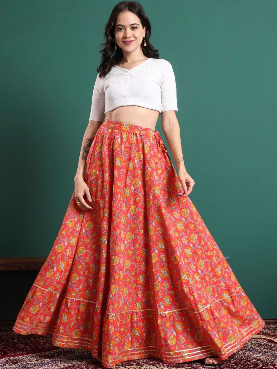 Sangria Women Cotton Cotton Cambric Floral Maxi Flared Skirt thumbnail 7
