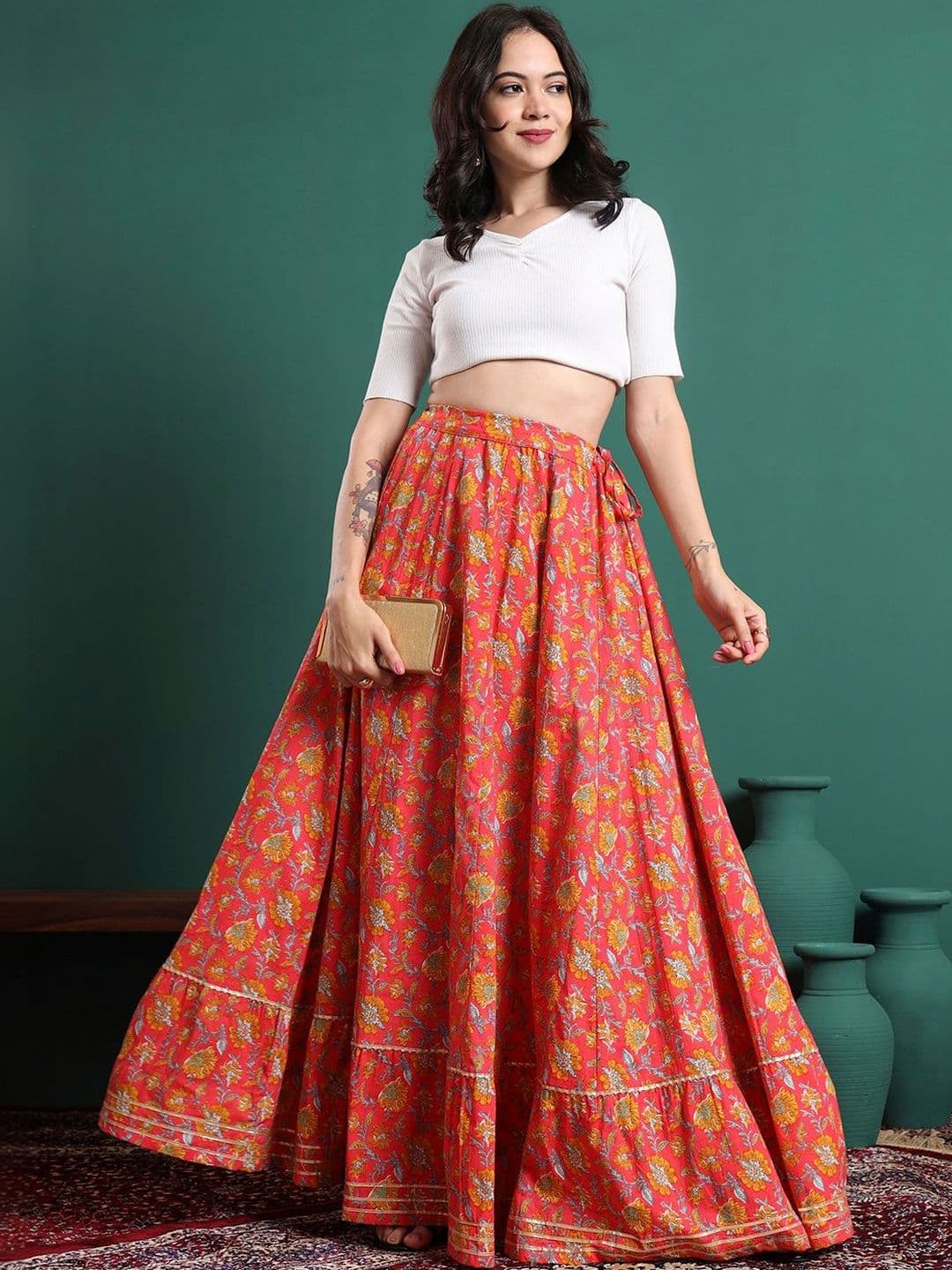 Sangria Women Cotton Cotton Cambric Floral Maxi Flared Skirt thumbnail 2