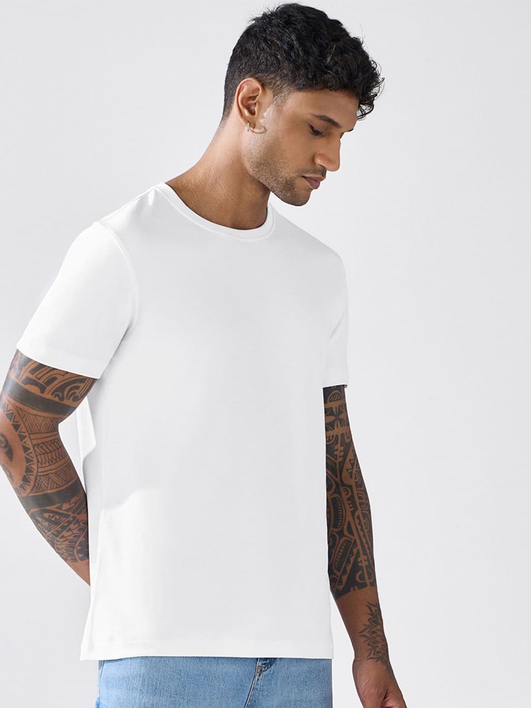 Bewakoof Men White Interlock Cotton T-shirt thumbnail 3