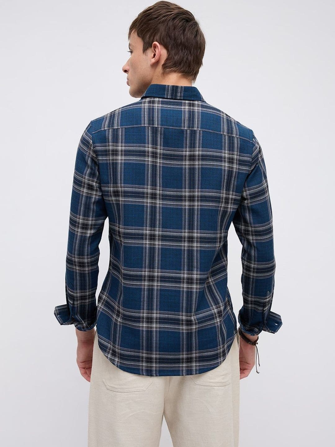 VASTRADO Ocean Blue Contrast Plaid Checks Shirt thumbnail 4